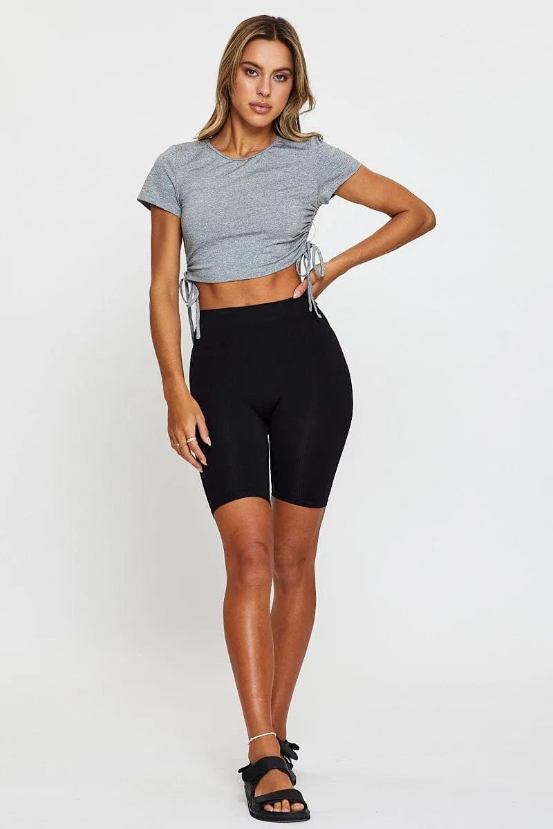Grey Drawstring Activewear T Shirt