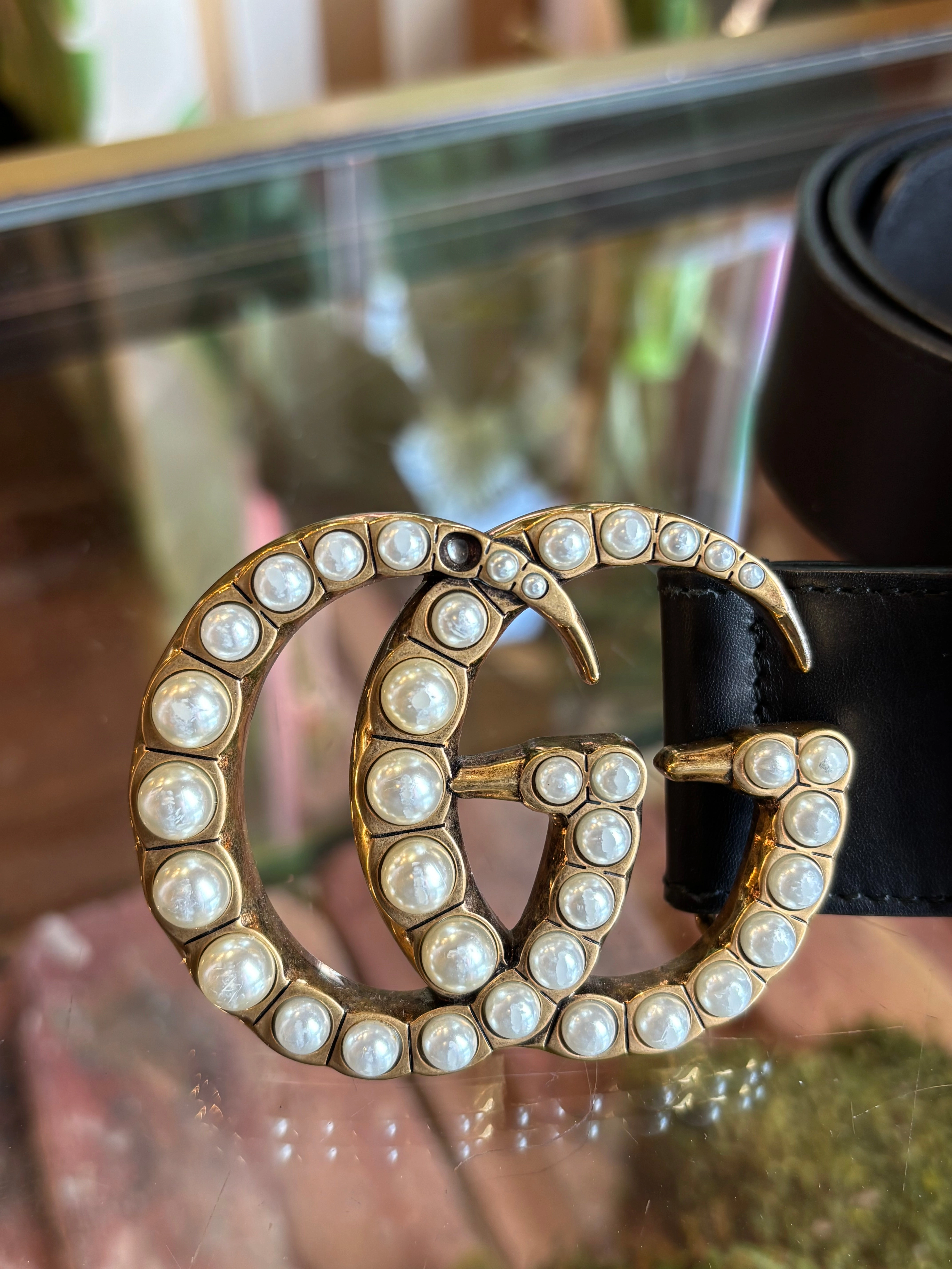 GUCCI Black GG Marmont Pearl Belt Sz 85/34 ( US 6)