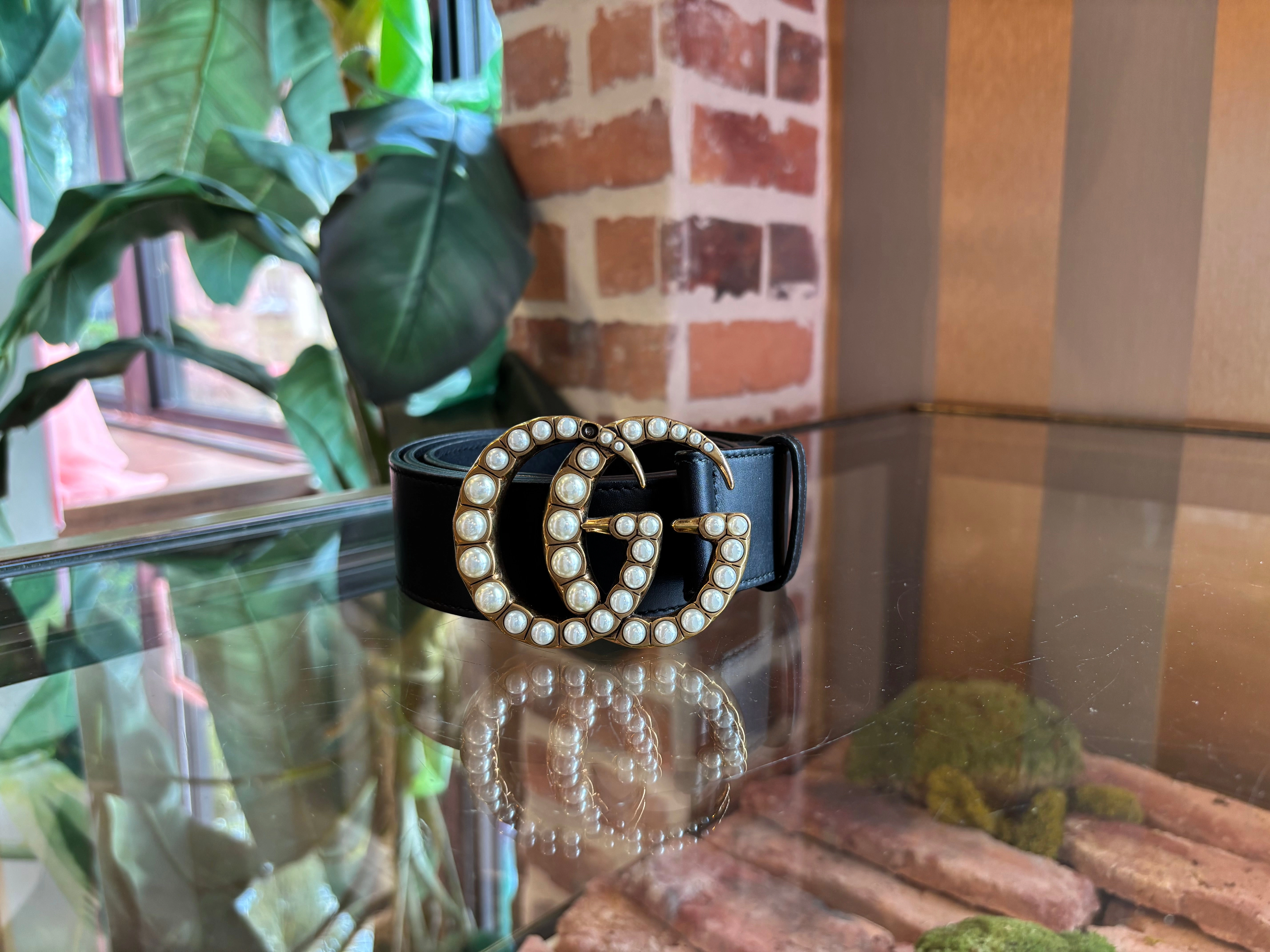 GUCCI Black GG Marmont Pearl Belt Sz 85/34 ( US 6)