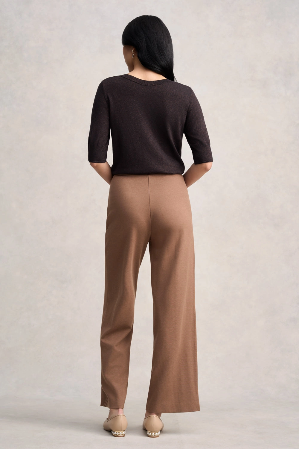 Half Sleeve Wool Knit - Chocolate Glitter