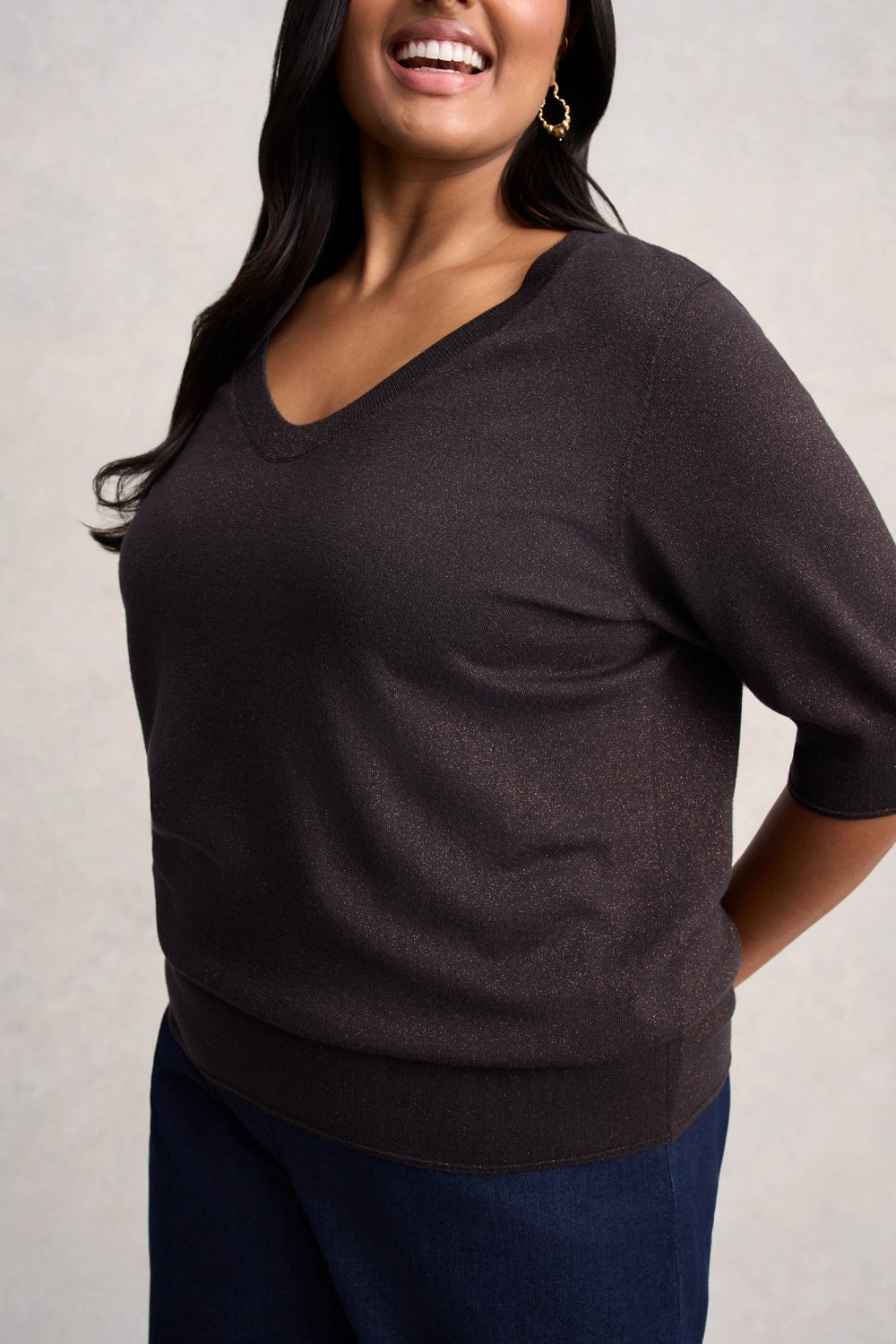 Half Sleeve Wool Knit - Chocolate Glitter