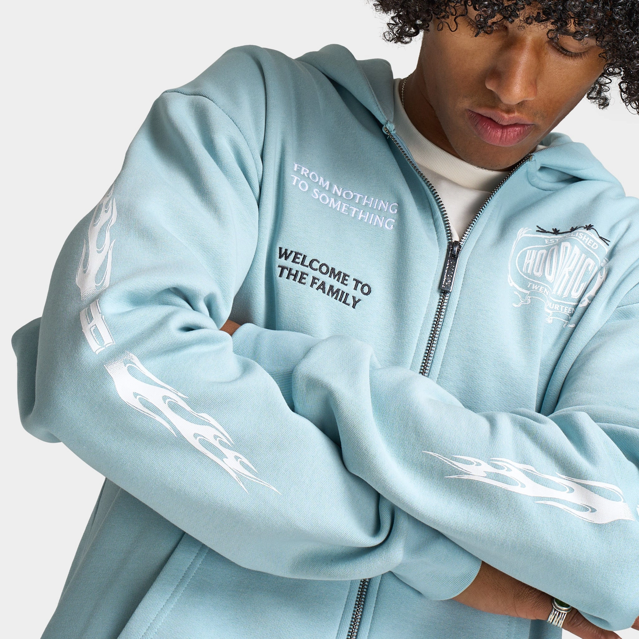 Hoodrich Noir Oversized Full Zip Hoodie Sterling Blue / White - Anthracite