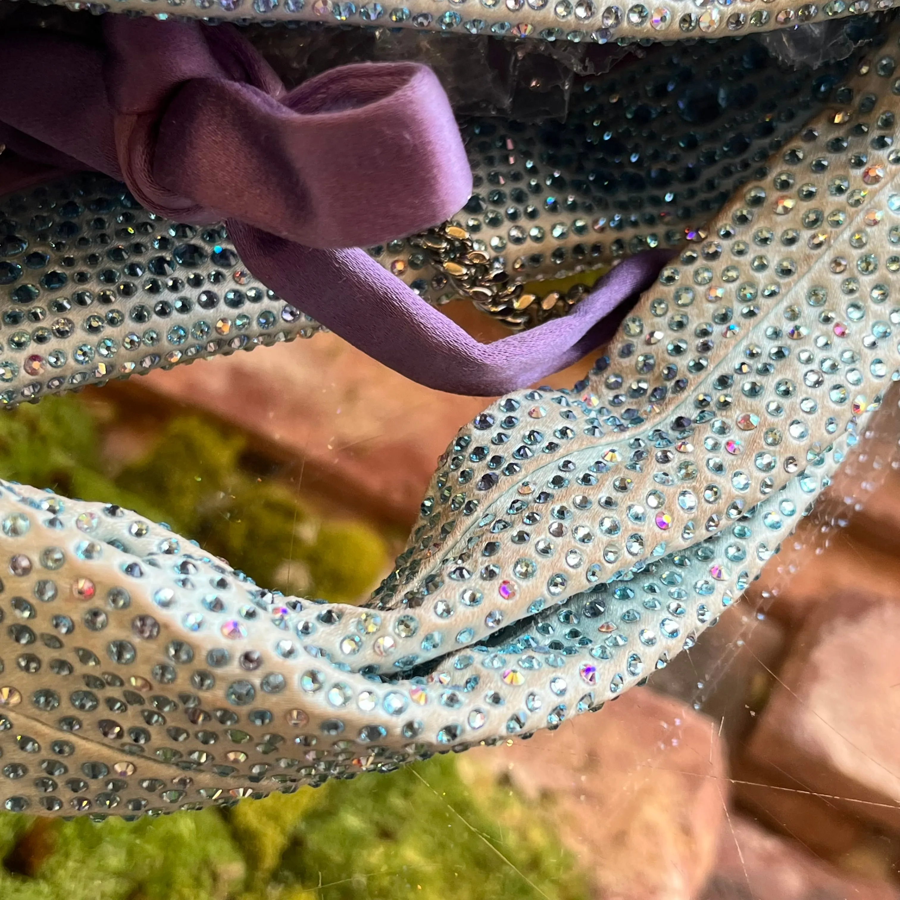 JIMMY CHOO Bonny Blue Purple Ombre All Over Crystal Embellished Satin Top Handle Bag