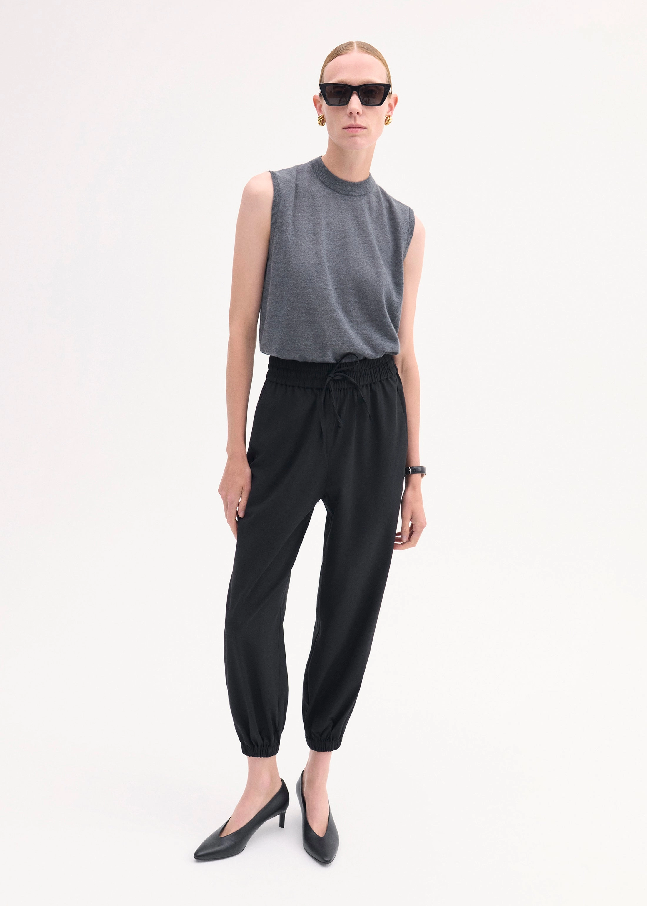 Jogger Pant in Stretch Wool Suiting - Black