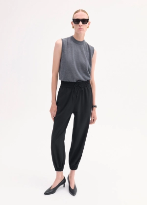 Jogger Pant in Stretch Wool Suiting - Black