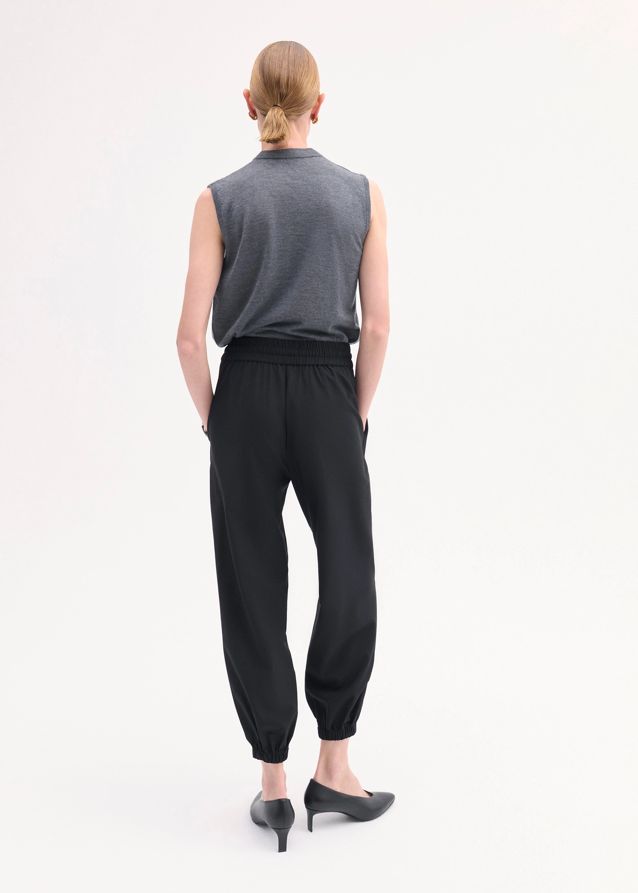 Jogger Pant in Stretch Wool Suiting - Black