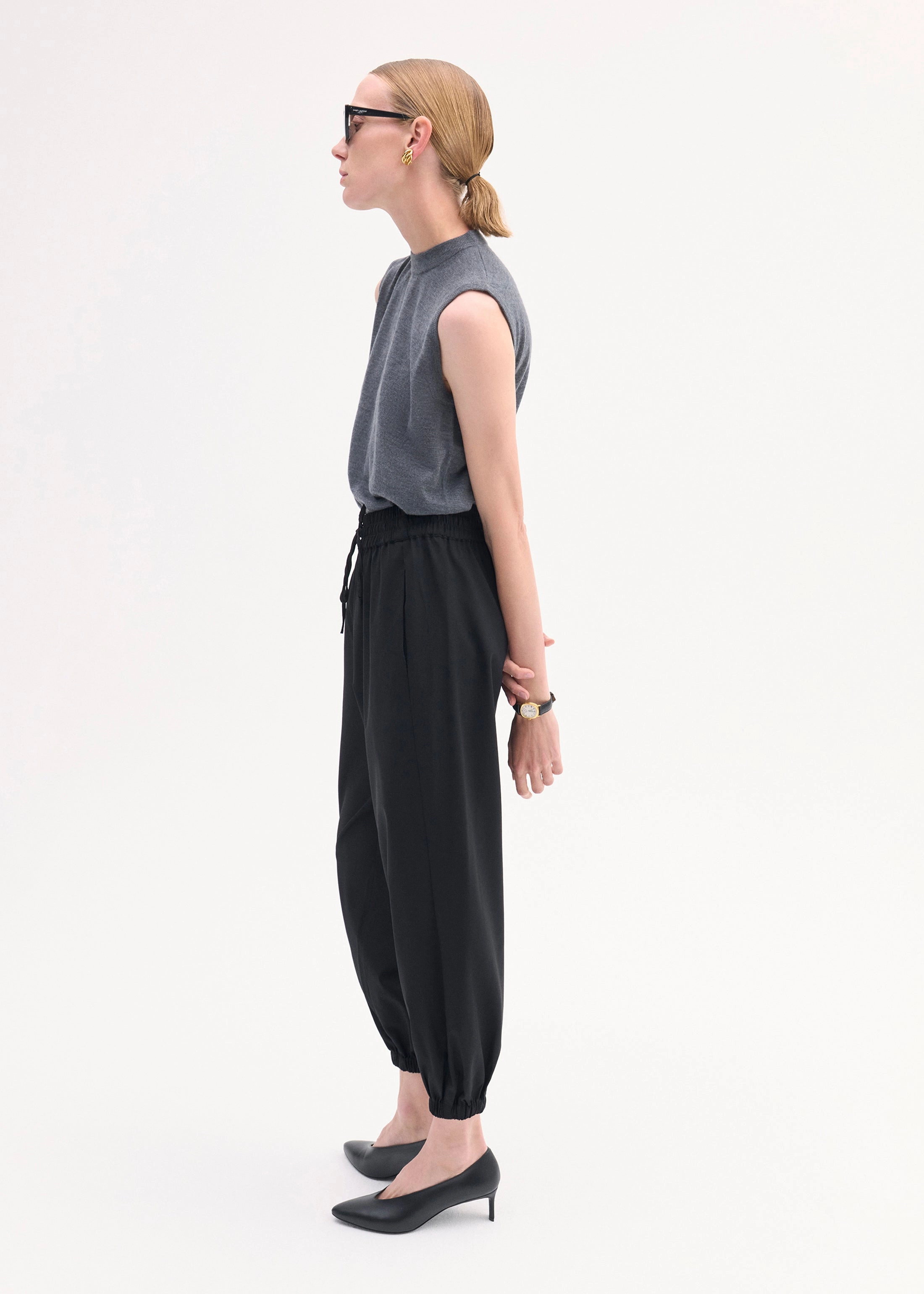 Jogger Pant in Stretch Wool Suiting - Black