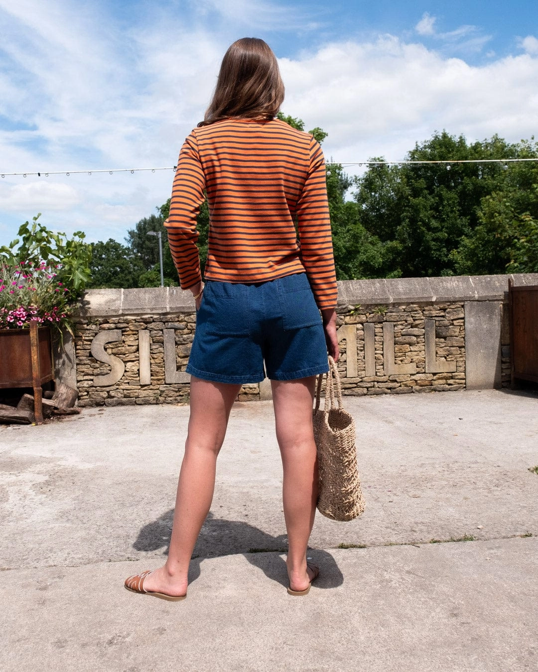 Joss Women's Cotton Jersey Cardigan | Coral & Indigo Stripe