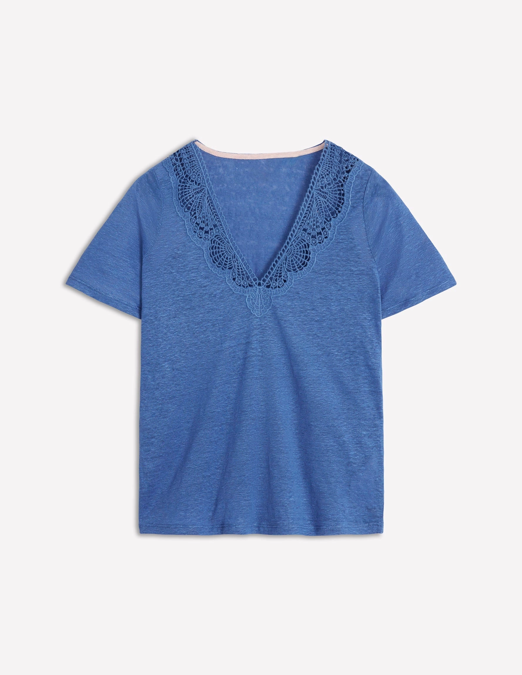 Lace Trim Linen T-shirt-Blue River