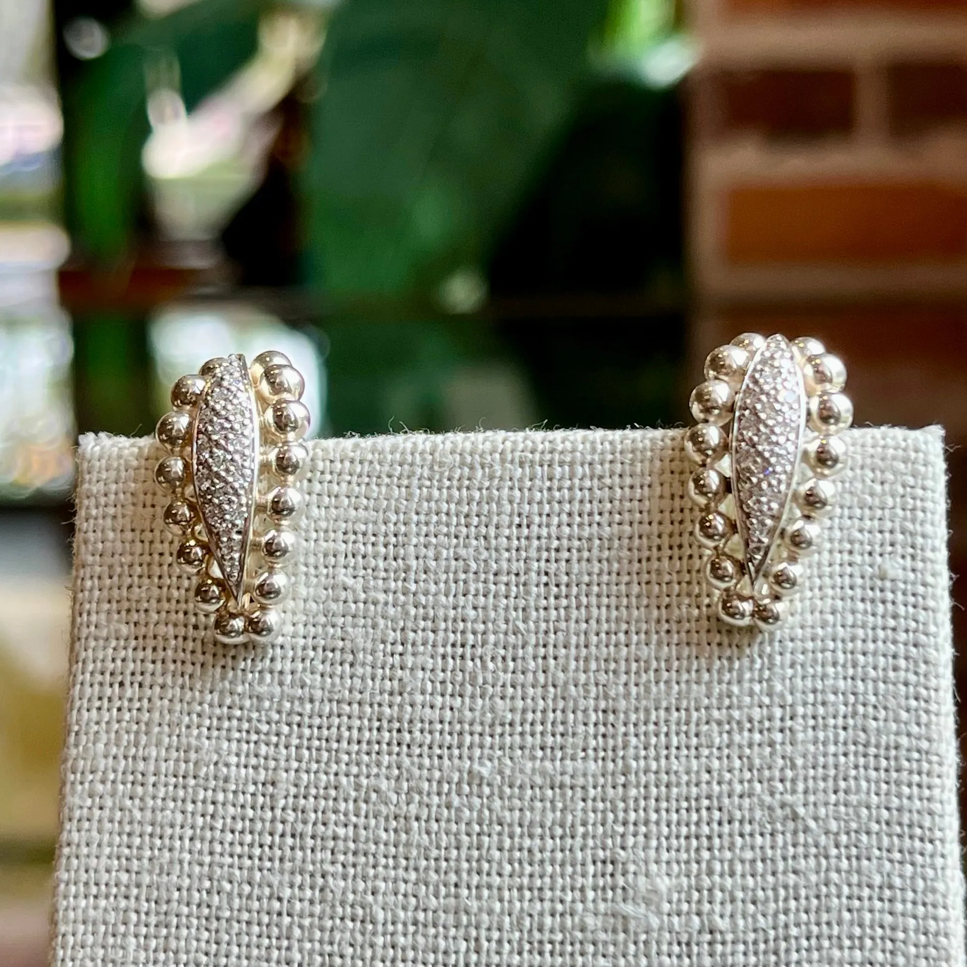 LAGOS Sterling Silver Signature Caviar Beaded Diamond Earrings