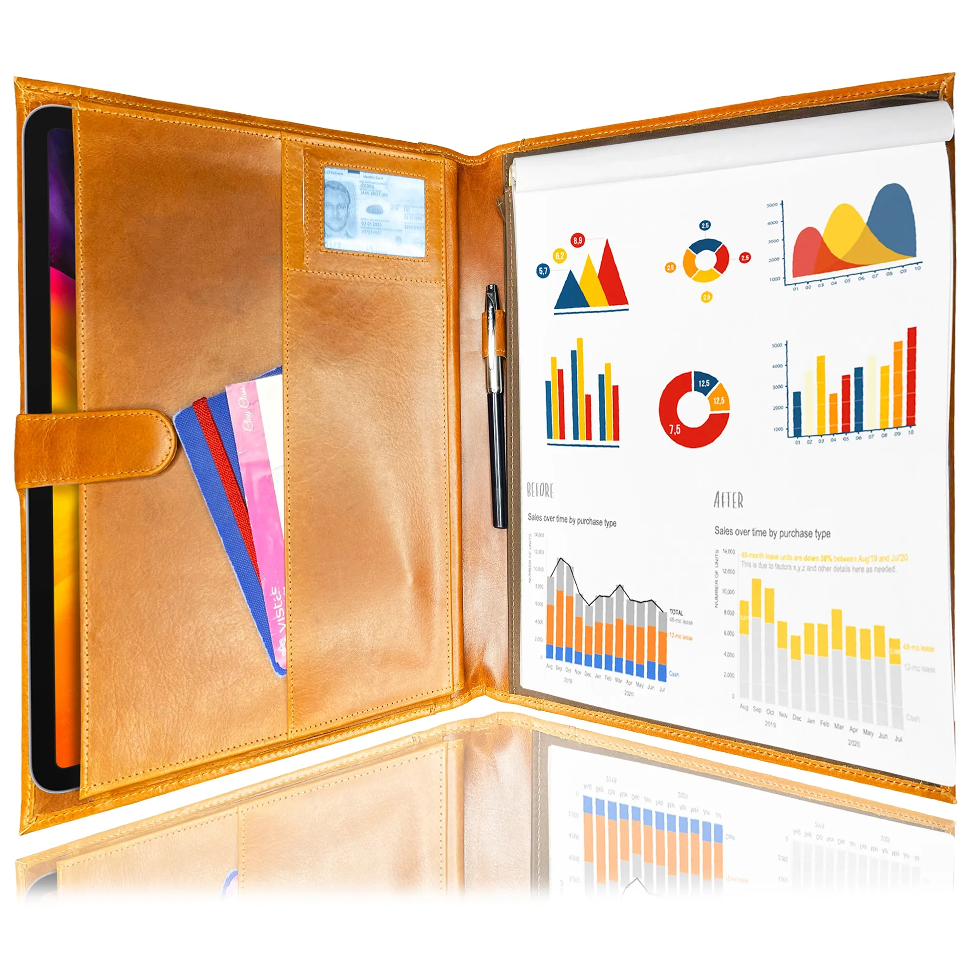 Leather Padfolio Handmade Business Portfolio (Cognac)