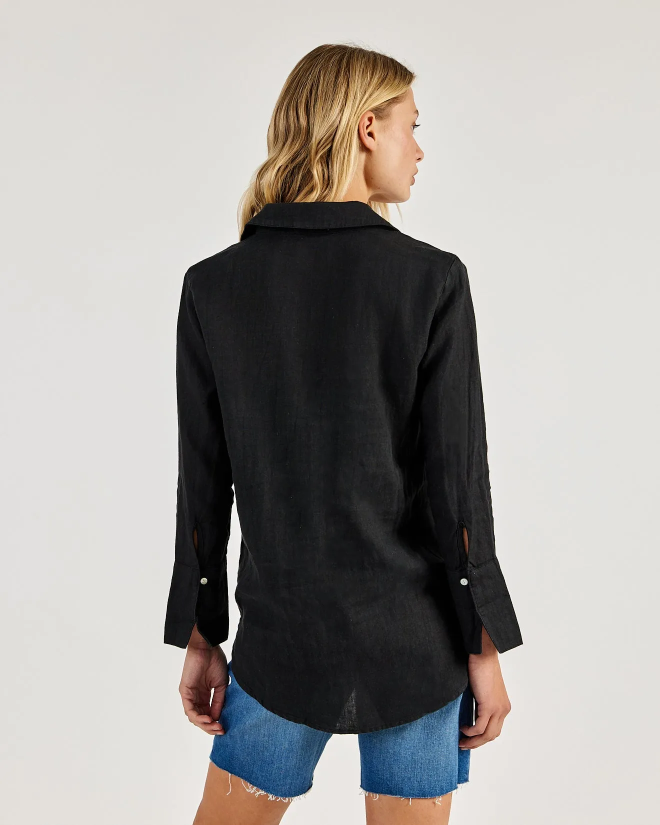Linen Tie Neck Tunic - Black