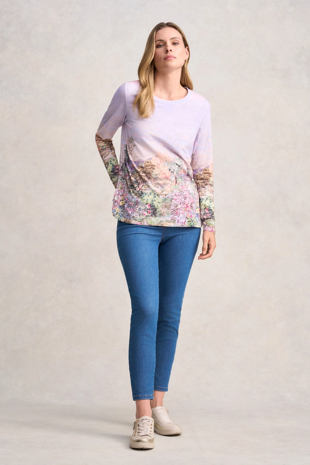 Long Sleeve Organic Cotton T-Shirt - Scenic Sunset Print