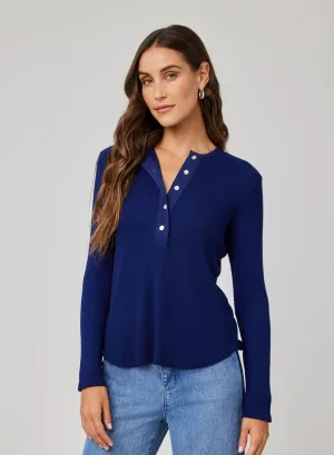 Long Sleeve Wide Placket Henley -  Navy Coast