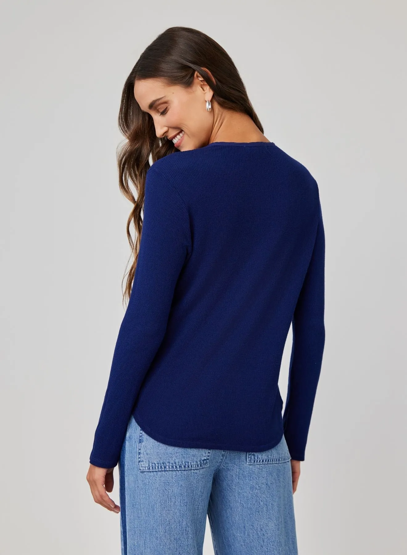 Long Sleeve Wide Placket Henley -  Navy Coast