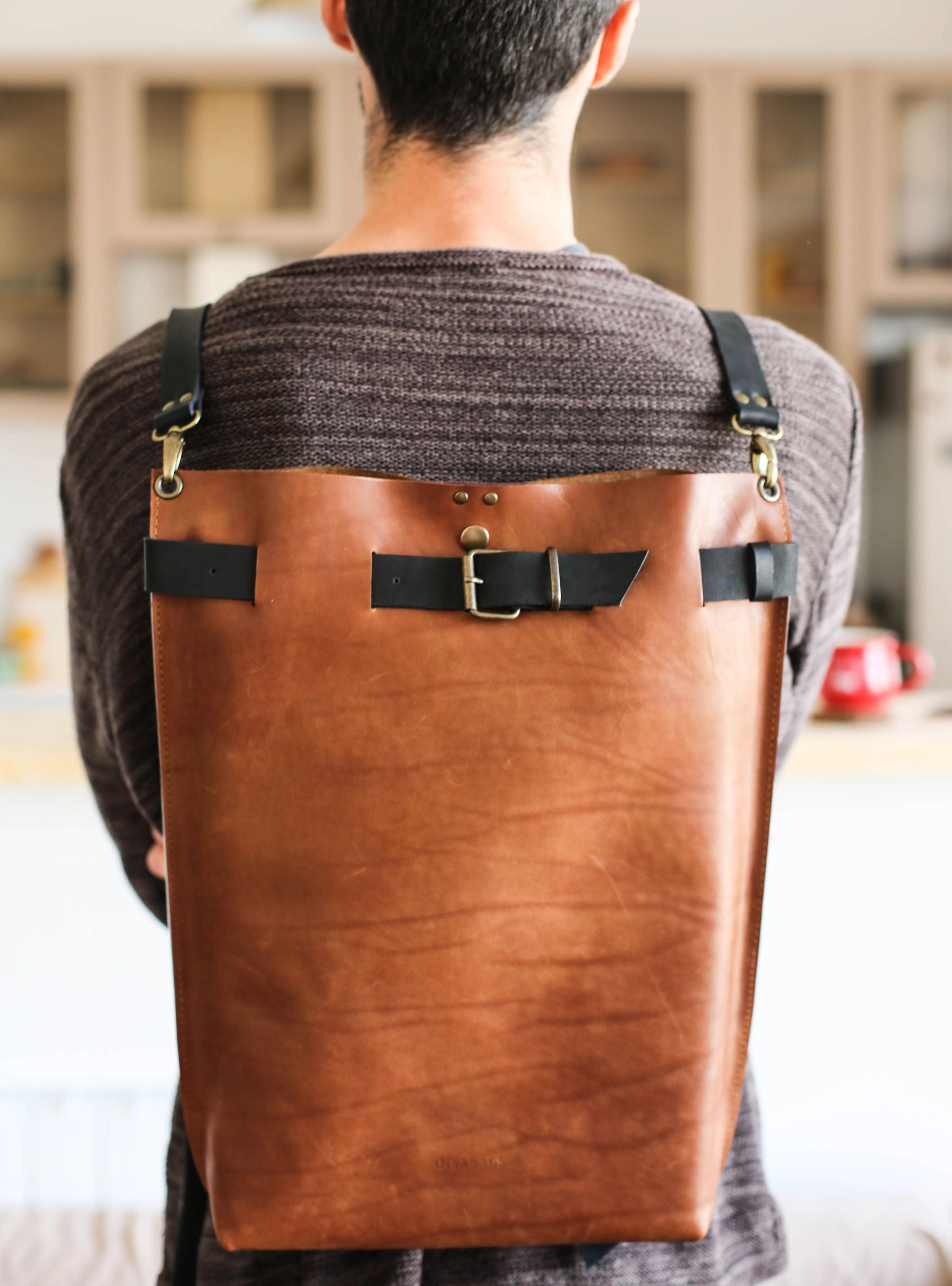 Men's Brown w/Black Leather Backpack