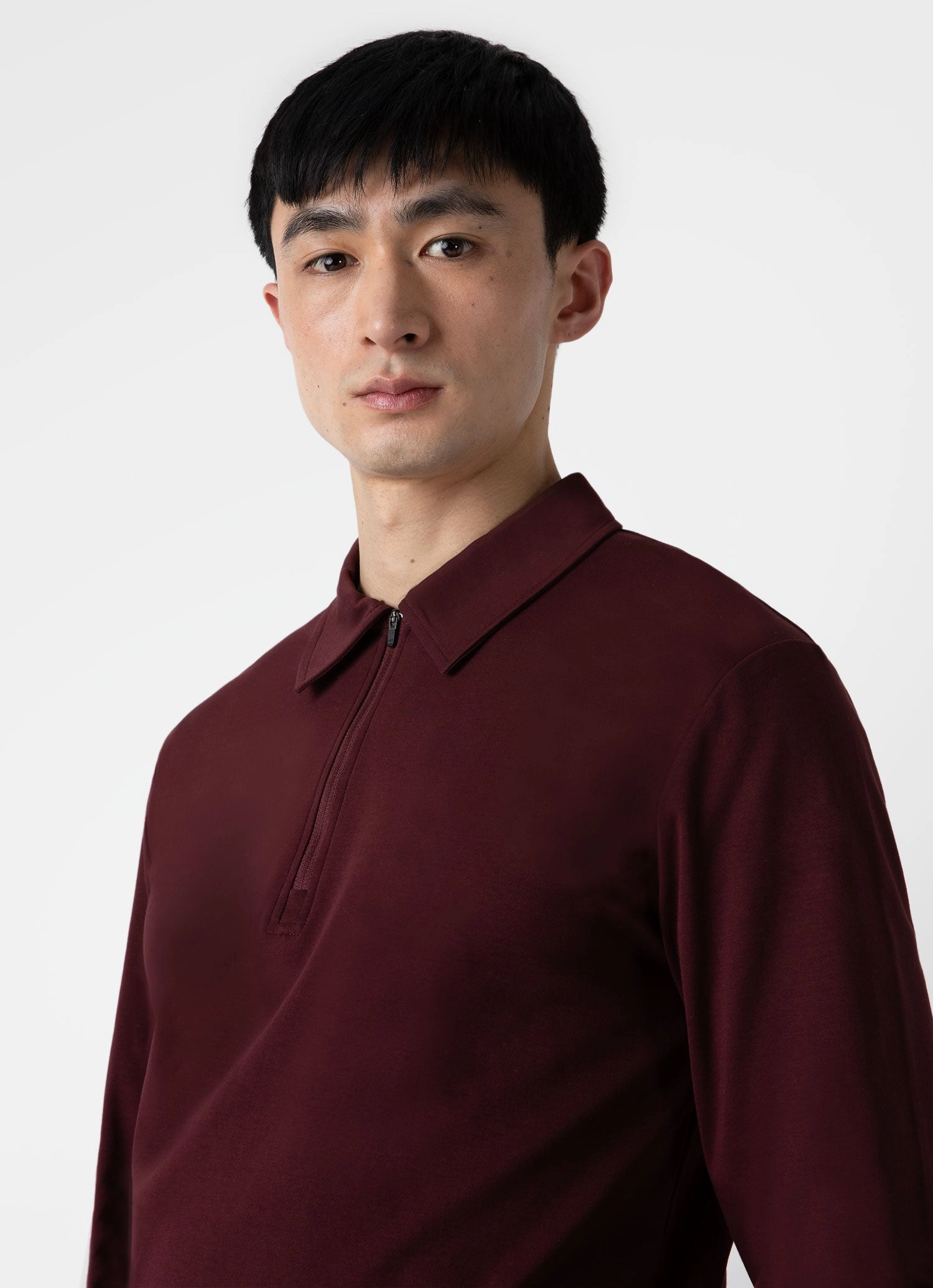 Men's Brushed Cotton Long Sleeve Polo Shirt in Maroon