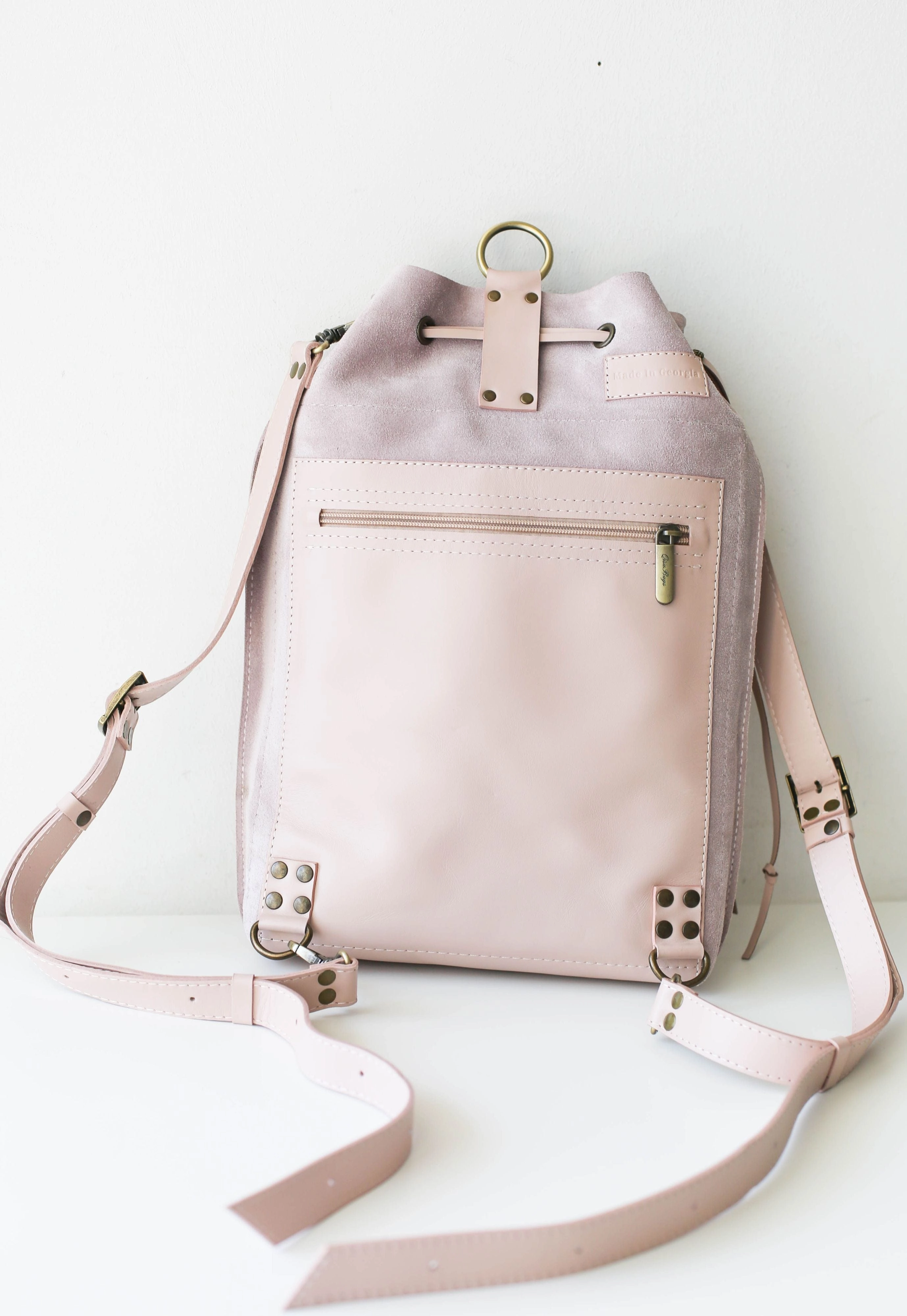 Pastel Pink Leather Backpack Purse