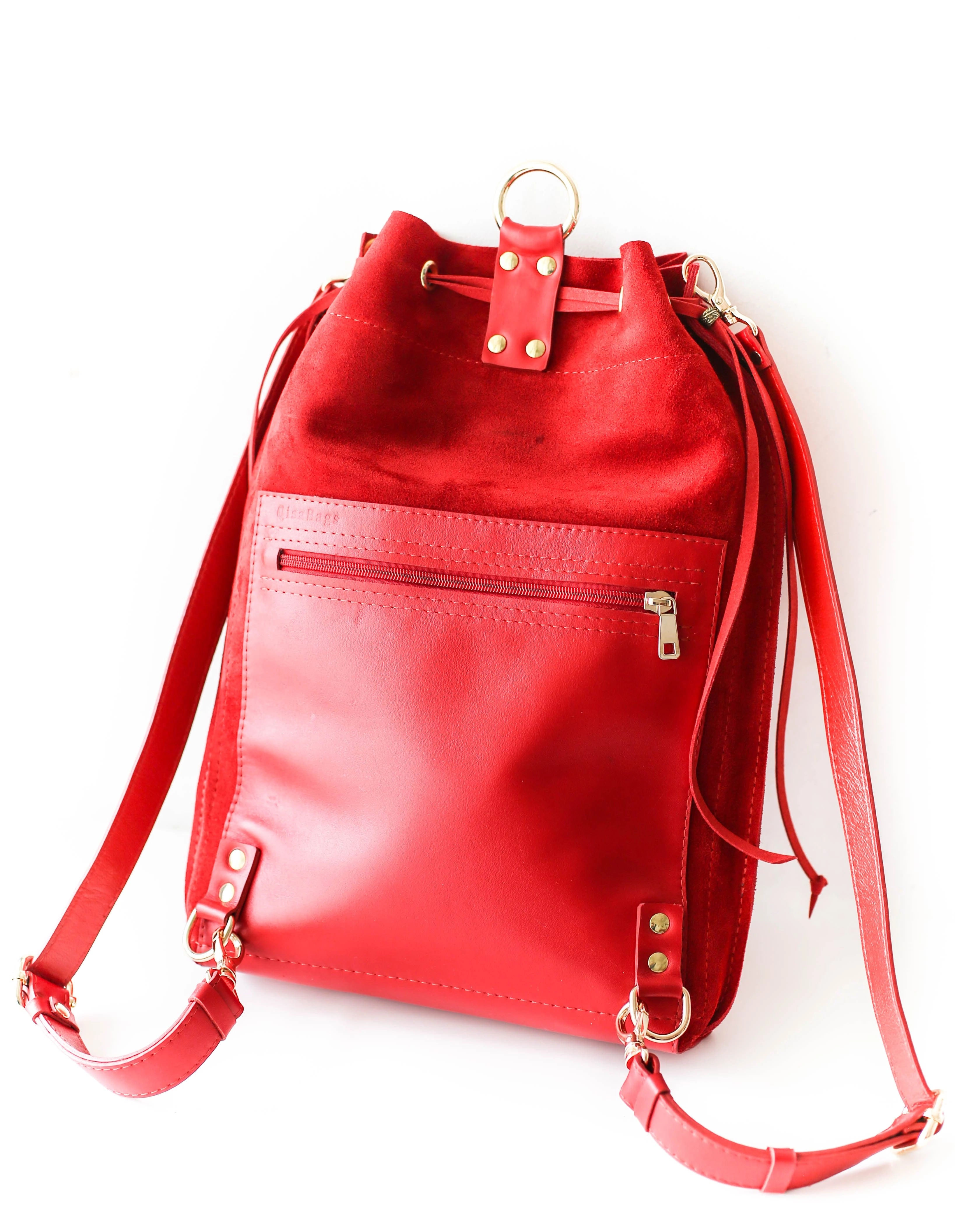 Red Leather Backpack Purse