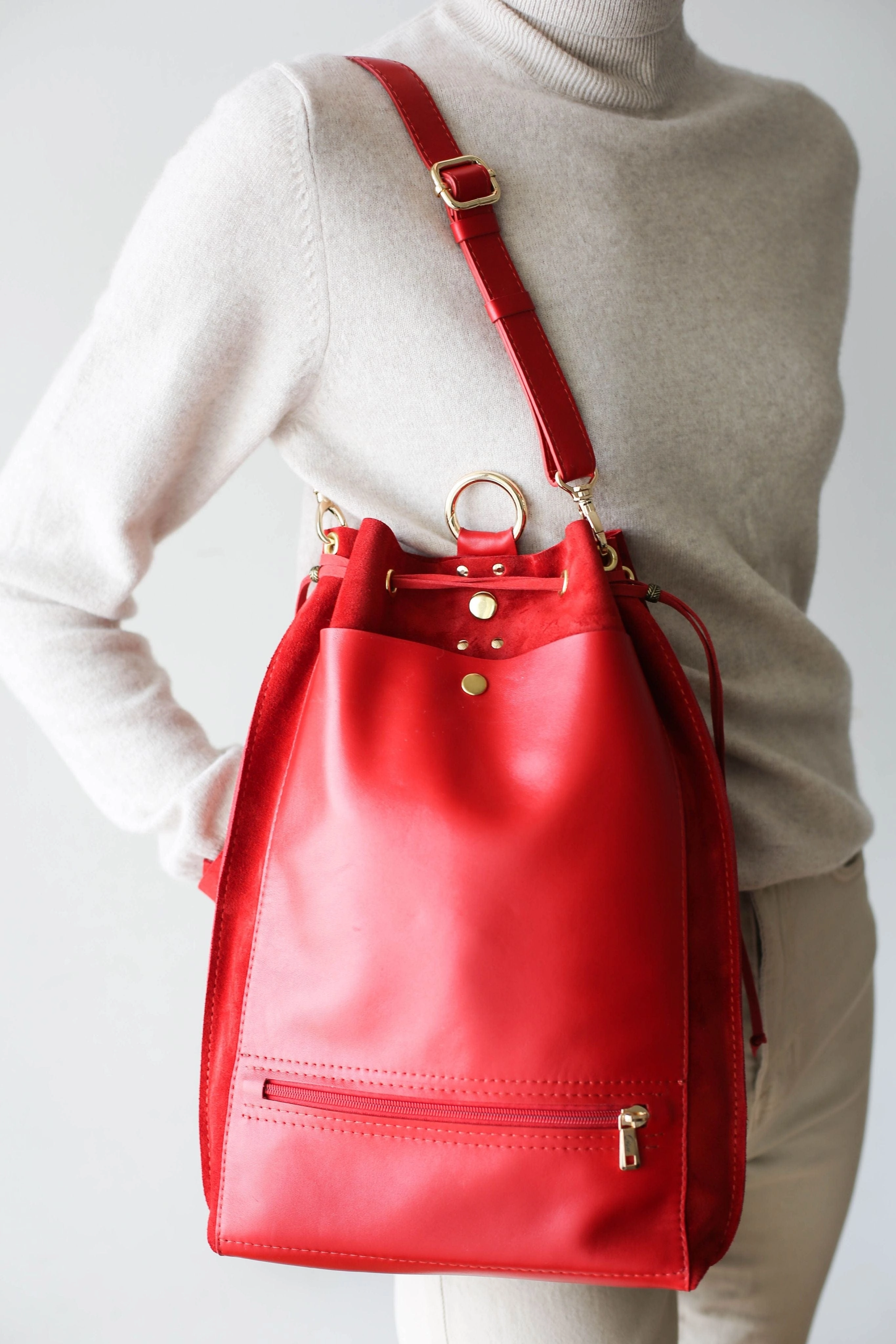 Red Leather Backpack Purse