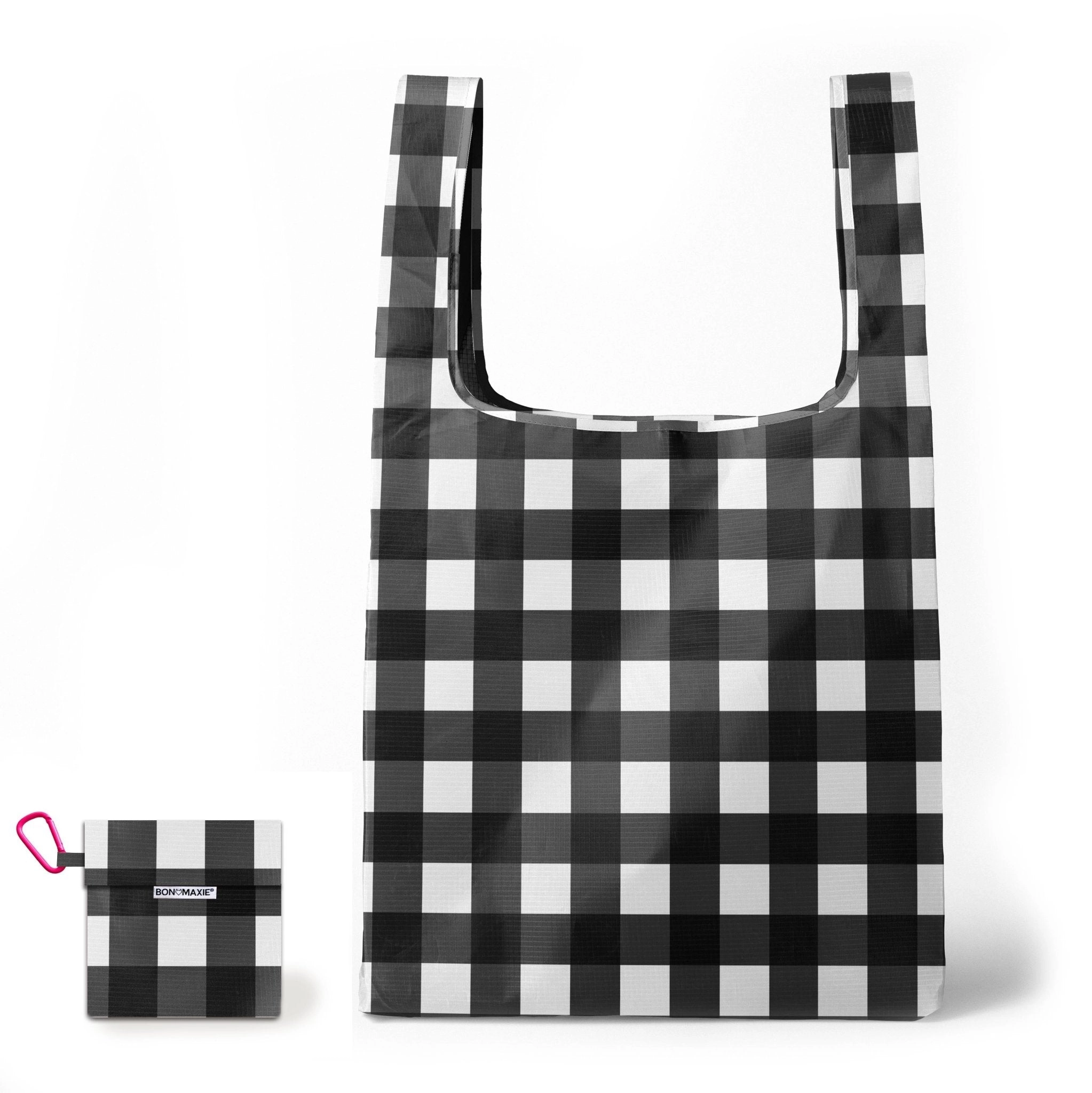 Reusable Shopping Bag - 2 Sizes -- Black Large Gingham