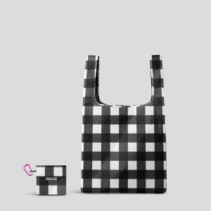 Reusable Shopping Bag - 2 Sizes -- Black Large Gingham