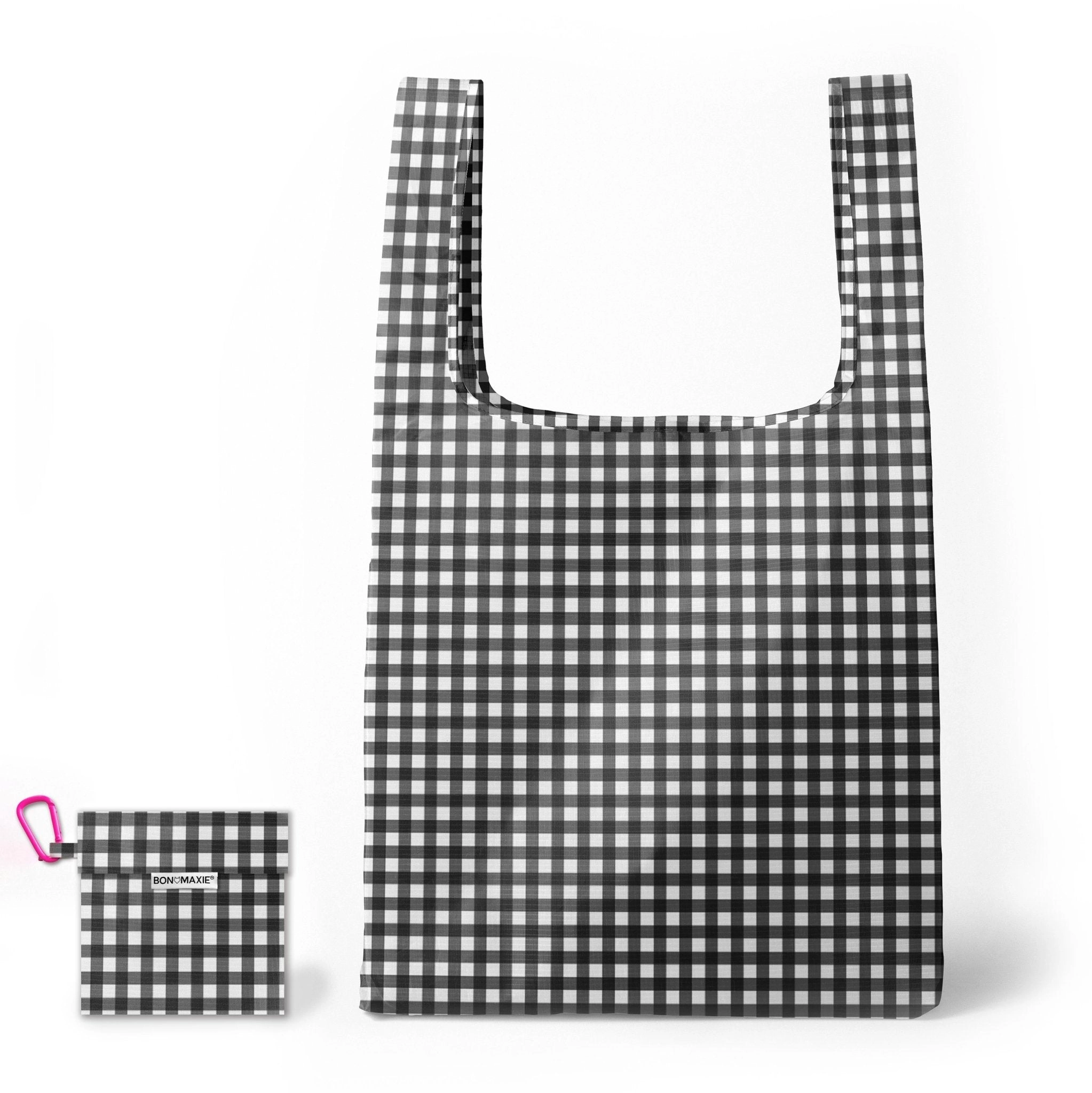 Reusable Shopping Bag - 2 Sizes -- Black Small Gingham