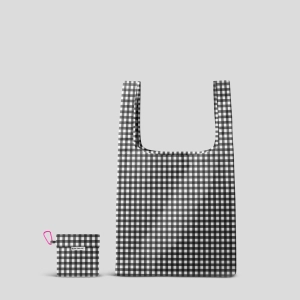 Reusable Shopping Bag - 2 Sizes -- Black Small Gingham