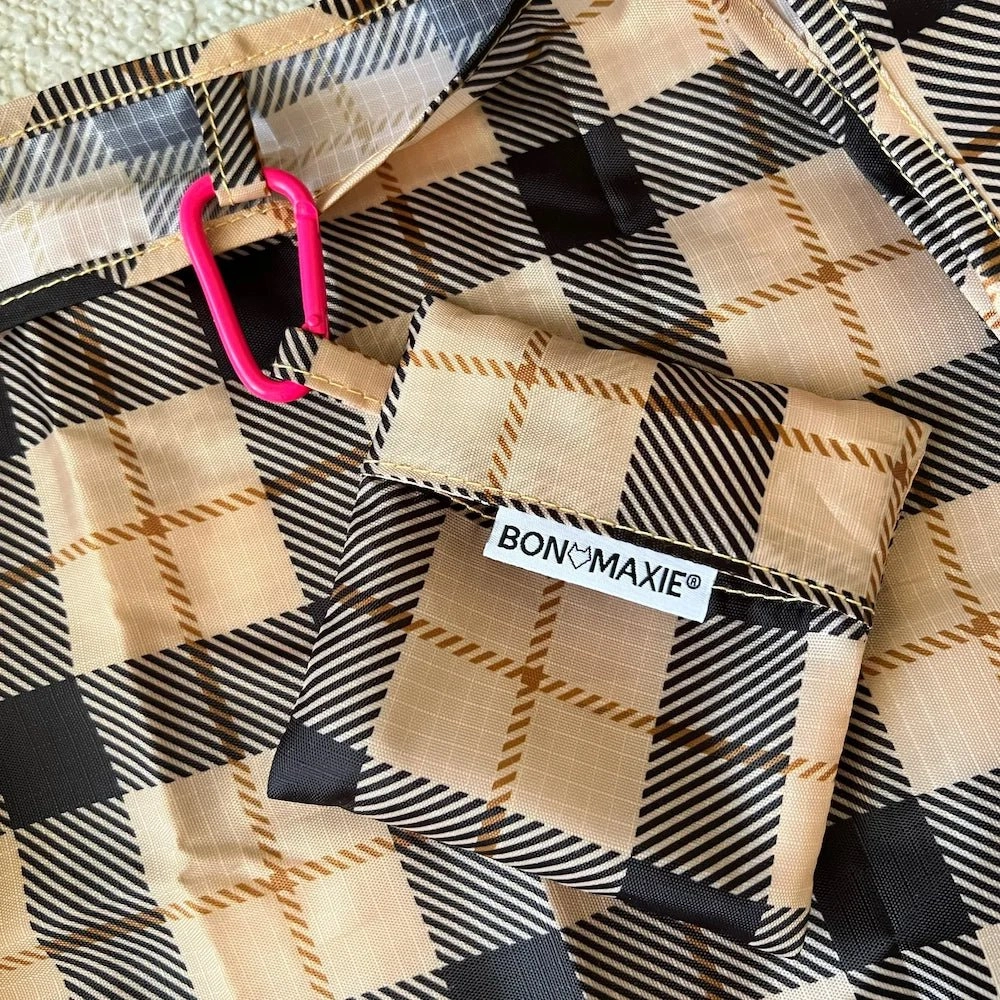 Reusable Shopping Bag - 2 Sizes -- Tan Tartan