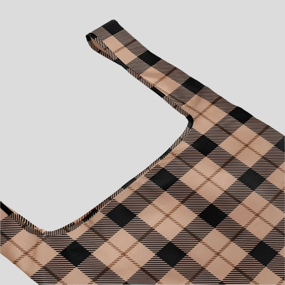 Reusable Shopping Bag - 2 Sizes -- Tan Tartan