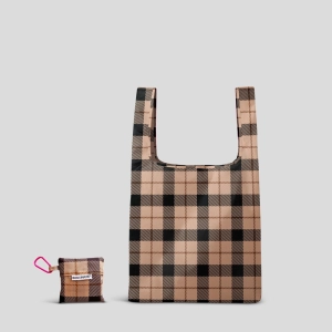 Reusable Shopping Bag - 2 Sizes -- Tan Tartan