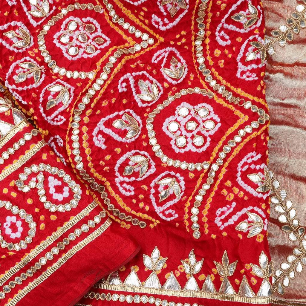 Scarlet Red Bandhani Silk Handloom Saree