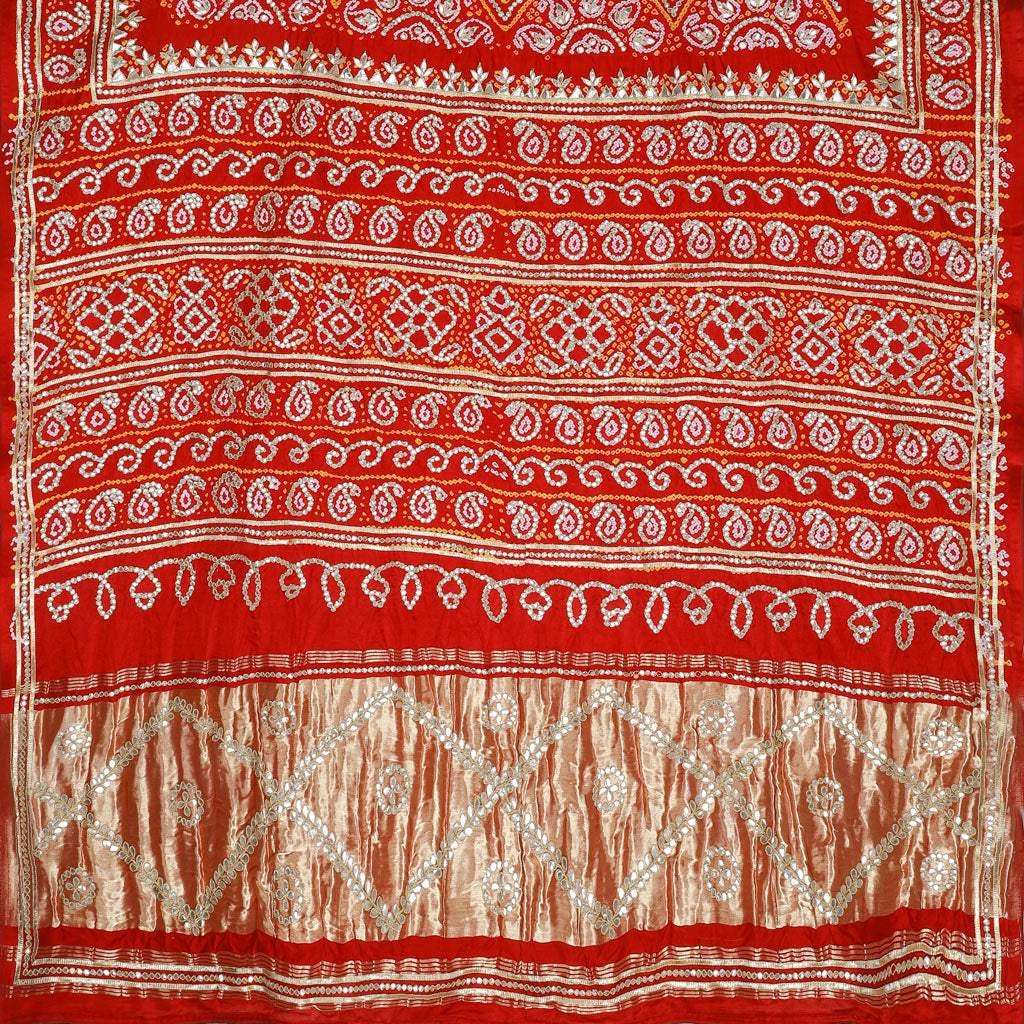 Scarlet Red Bandhani Silk Handloom Saree