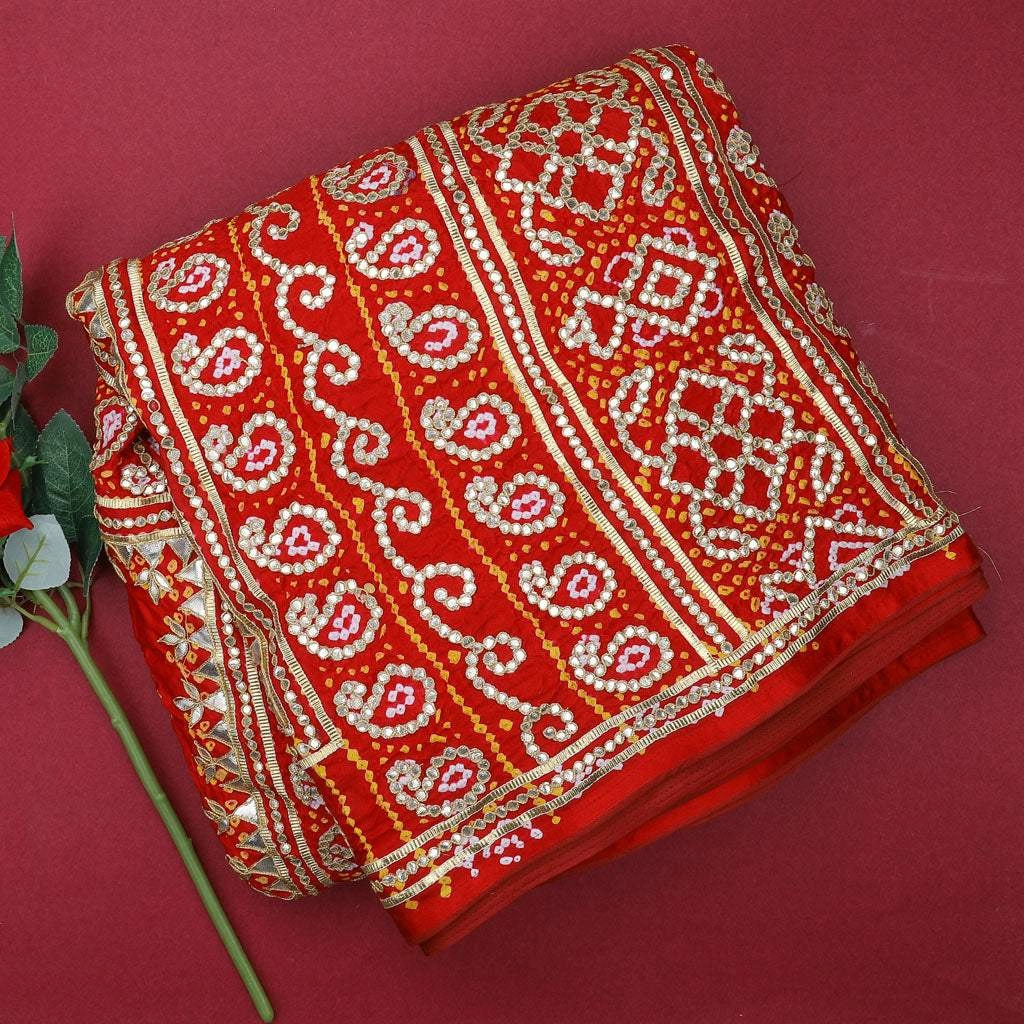Scarlet Red Bandhani Silk Handloom Saree