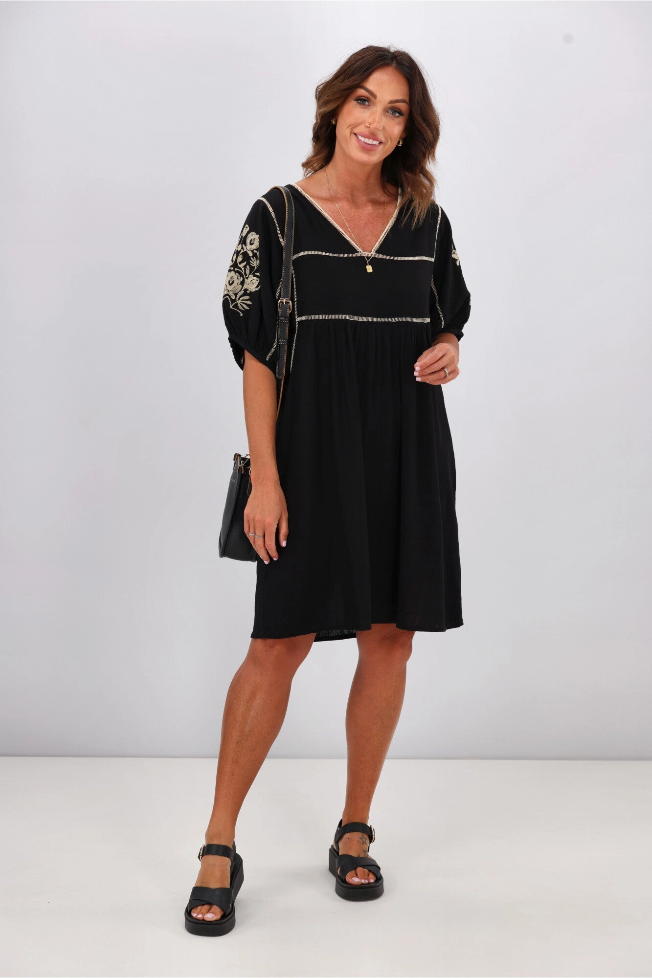 Shine On Label Tallulah Embroidery Panel Dress Black