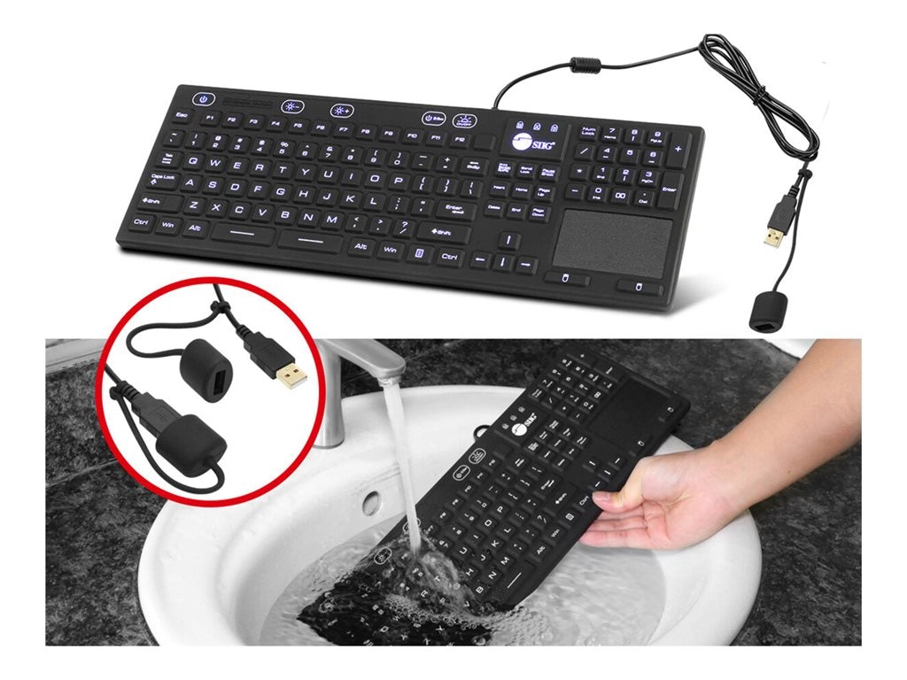 SIIG - Keyboard - industrial - with touchpad - washable - backlit - USB - QWERTY - black JK-US0W11-S1