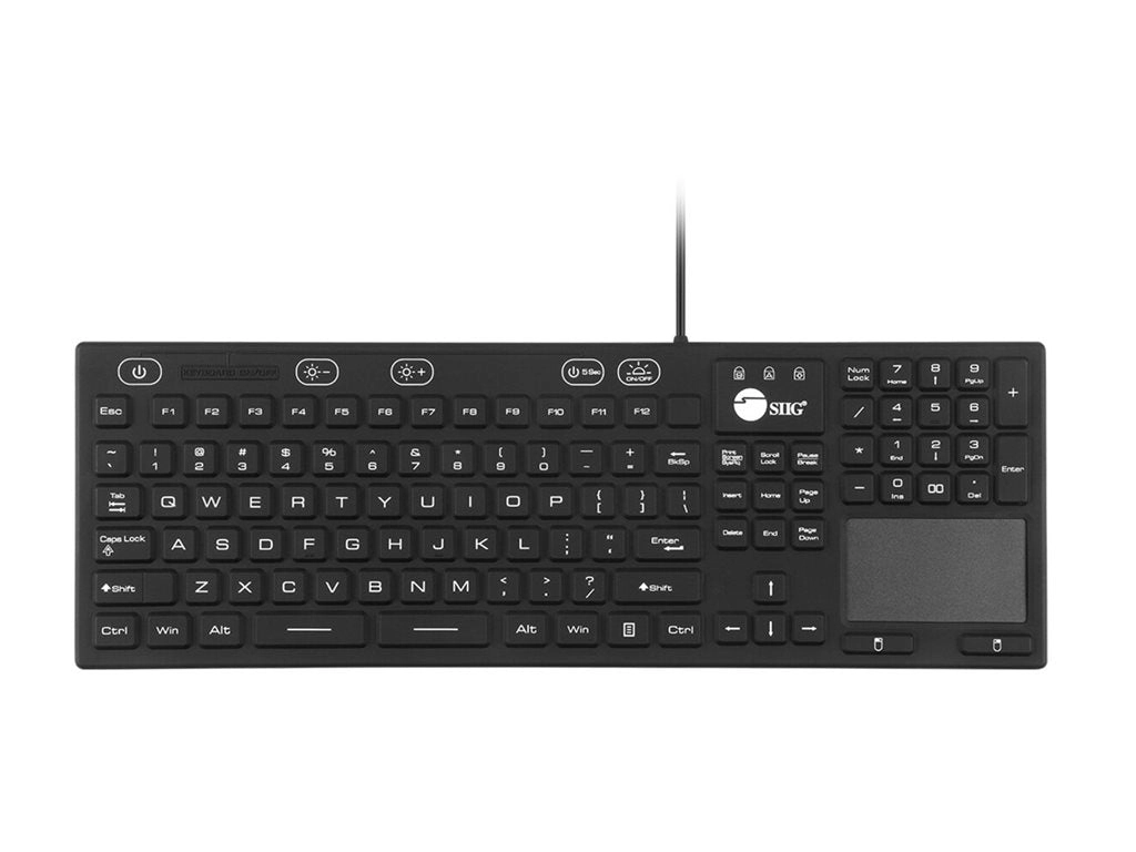 SIIG - Keyboard - industrial - with touchpad - washable - backlit - USB - QWERTY - black JK-US0W11-S1