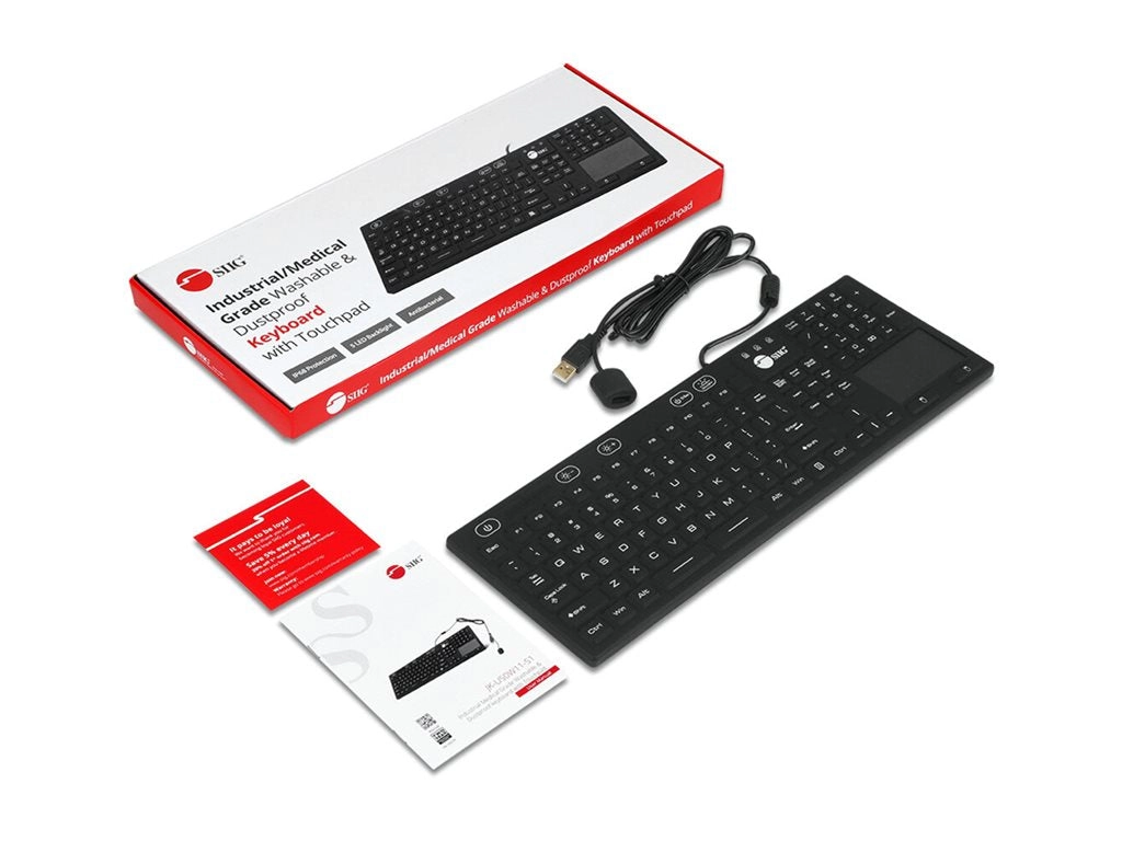 SIIG - Keyboard - industrial - with touchpad - washable - backlit - USB - QWERTY - black JK-US0W11-S1