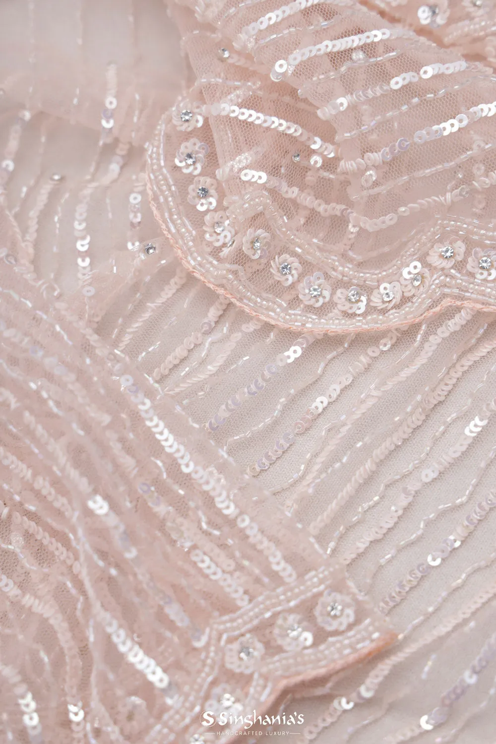 Silvery Pink Tissue Saree With Hand Embroidery