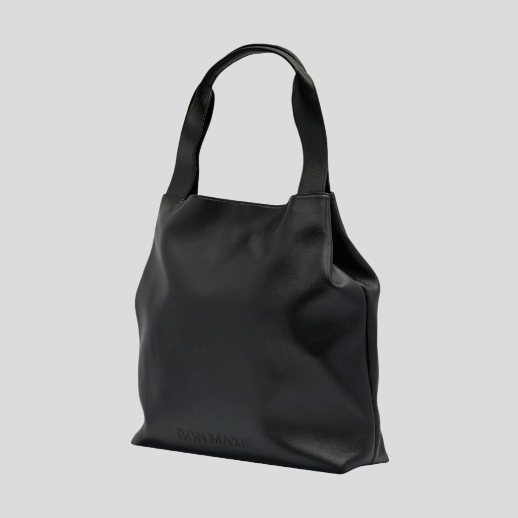 Slouchy Leather Hobo Tote Bag -- Black