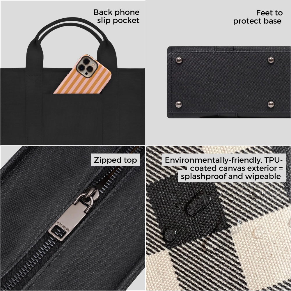 Small Bon Vivant Structured Tote Bag -- Jute Canvas Black Leather
