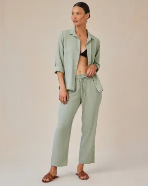 Smocked Waist Trousers - Olive Grove