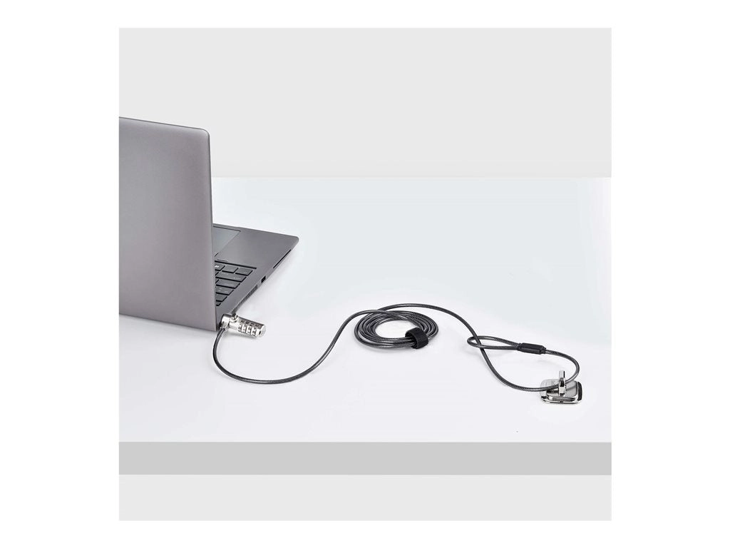 StarTech.com Slim Lock K-Slot Compatible, 6.6ft Combination Locking Cable - Security cable lock - black & silver - 6.6 ft SSTDC4D-LAPTOP-LOCK