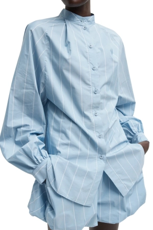Striped Tech Poplin Raglan Tucked Shirt