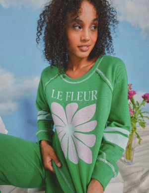 Sundry Le Fleur Raglan Sweatshirt in Green Garden