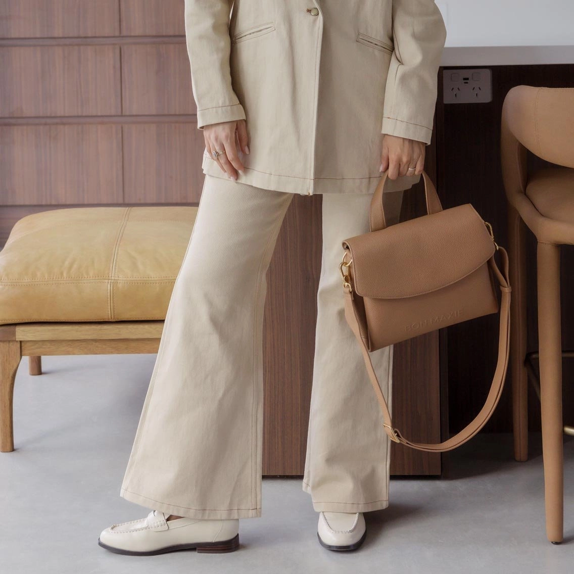 Tryhard Leather Crossbody Bag -- Tan