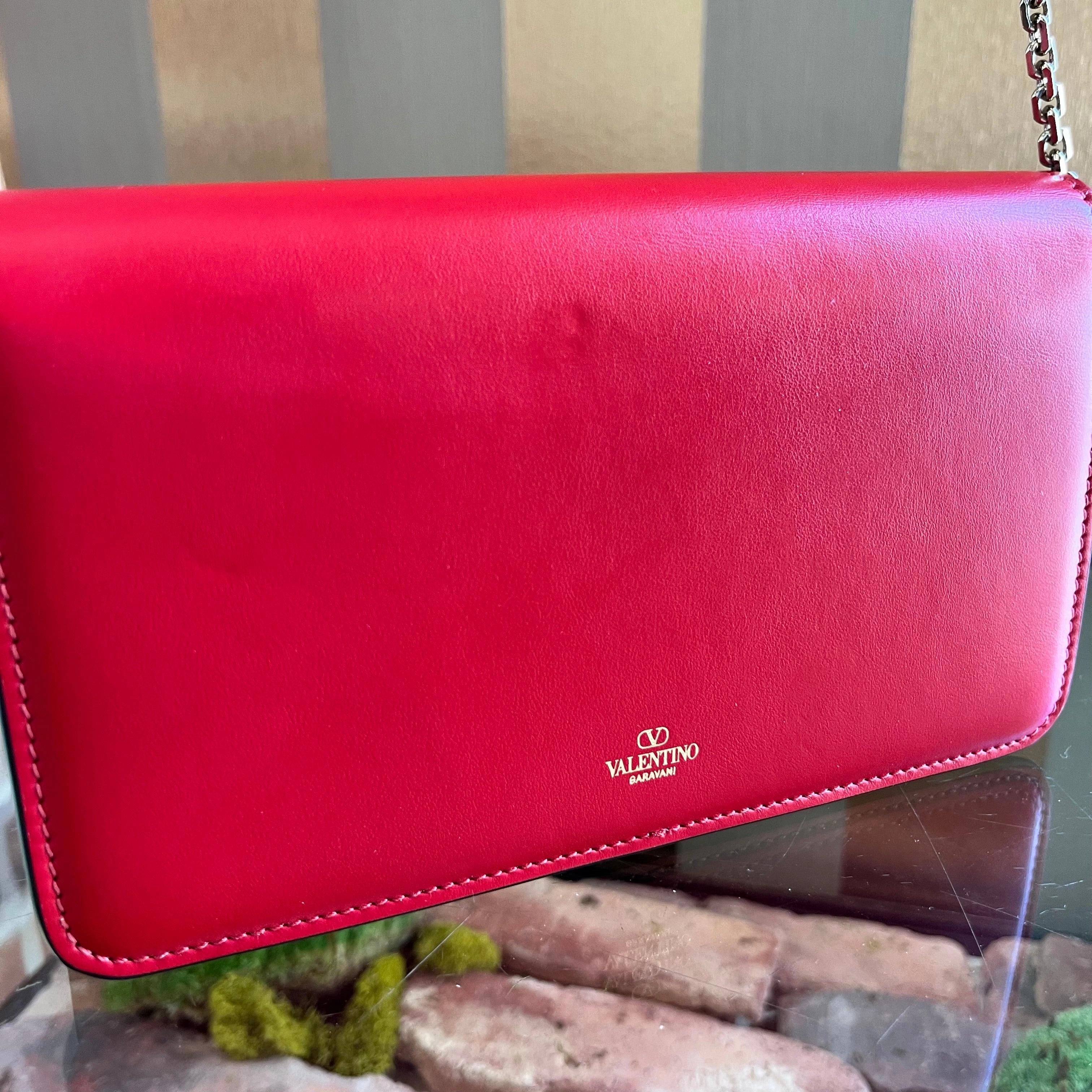VALENTINO Flip Lock Rockstud Smooth Calfskin Wallet on Chain