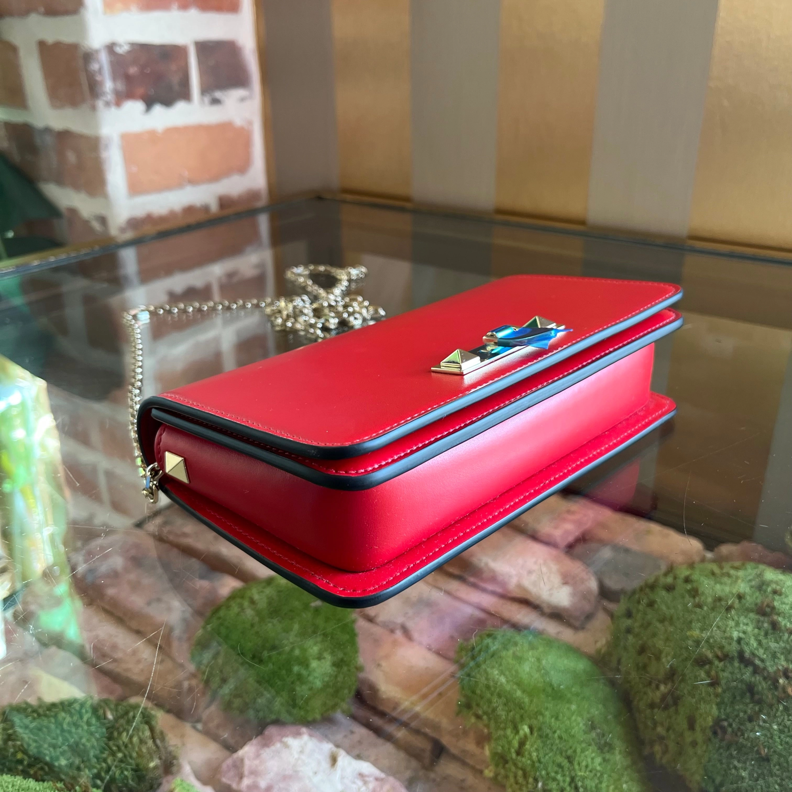 VALENTINO Flip Lock Rockstud Smooth Calfskin Wallet on Chain