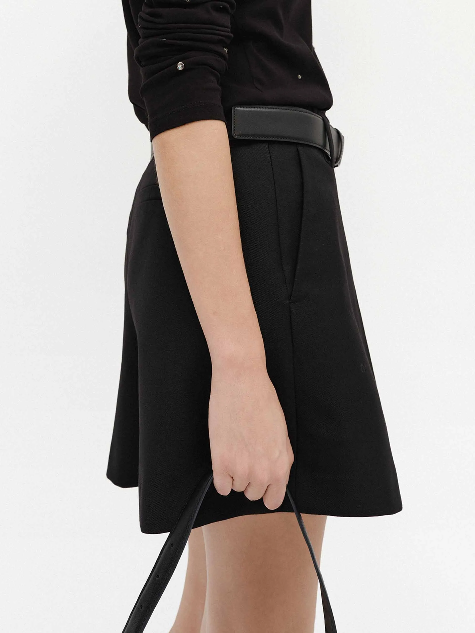 Wool Blend Belted Shorts