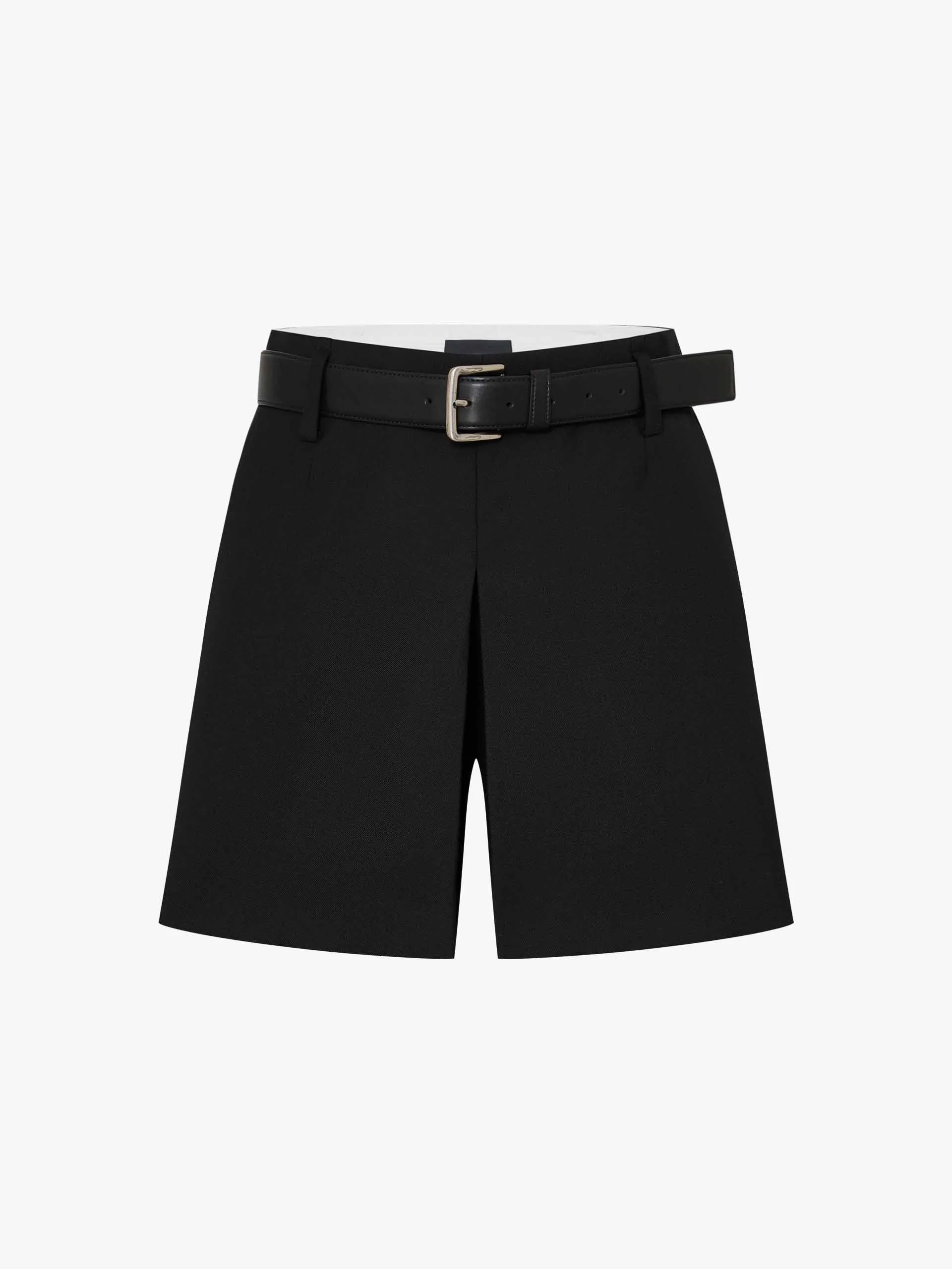 Wool Blend Belted Shorts
